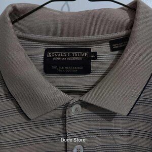 Donald J. Trump Signature Collection Polo - Men's Size XL - Tan & Black Striped